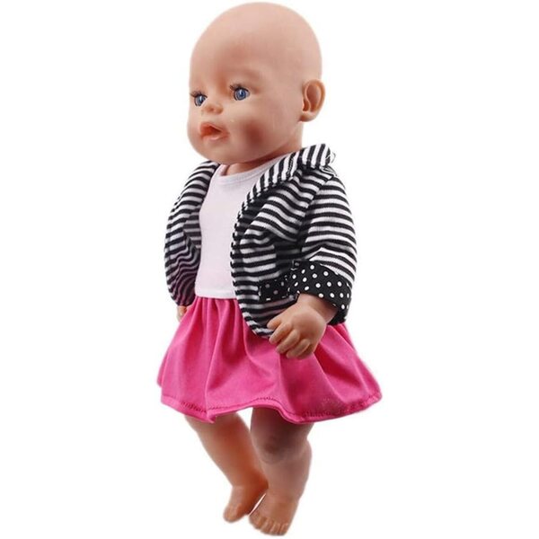 Vestiti per Bambole 46 cm - Abiti Casual con Cappotto a Righe, Maglietta e Gonna Corta