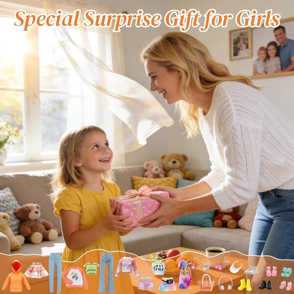 17-teiliges Set mit orangefarbener Kapuze für Puppen – Qualität und Stil von Carreuty