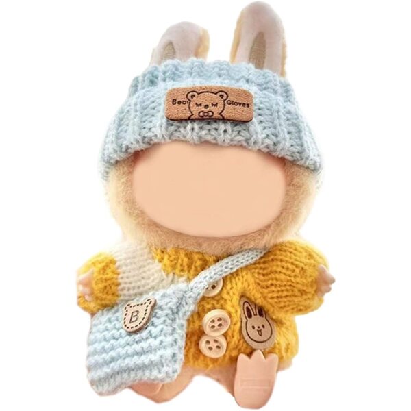 17-cm-Puppenkleidungsset, dreiteiliger Häkelpullover, Mütze und Tasche