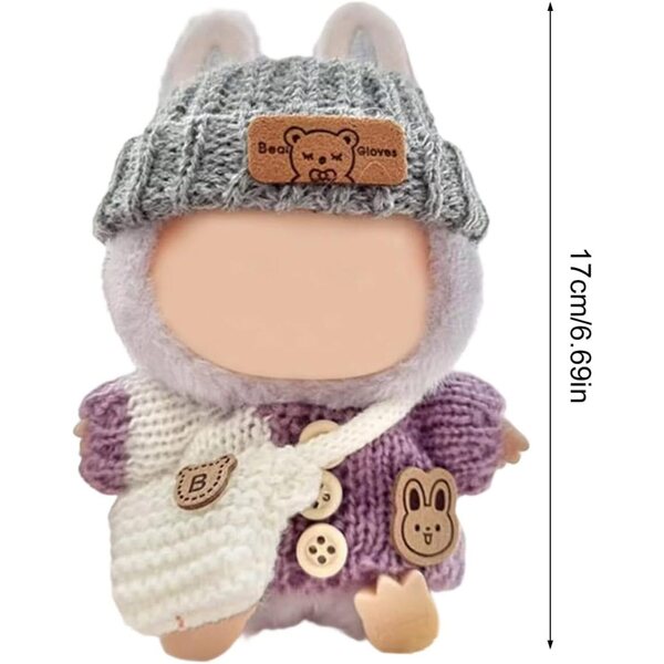 17-cm-Puppenkleidungsset, dreiteiliger Häkelpullover, Mütze und Tasche