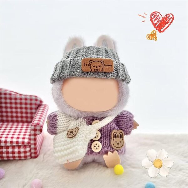 17-cm-Puppenkleidungsset, dreiteiliger Häkelpullover, Mütze und Tasche