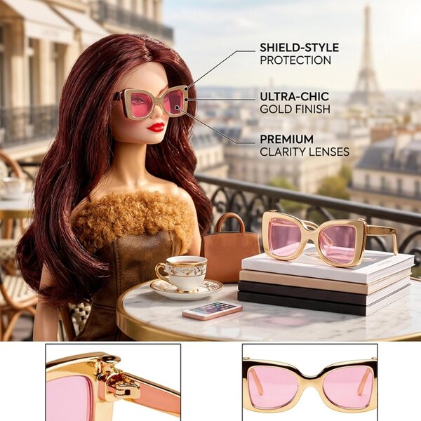Goldene Cat-Eye-Sonnenbrille für 11-12-Zoll-Puppen, Retro-Modeaccessoires