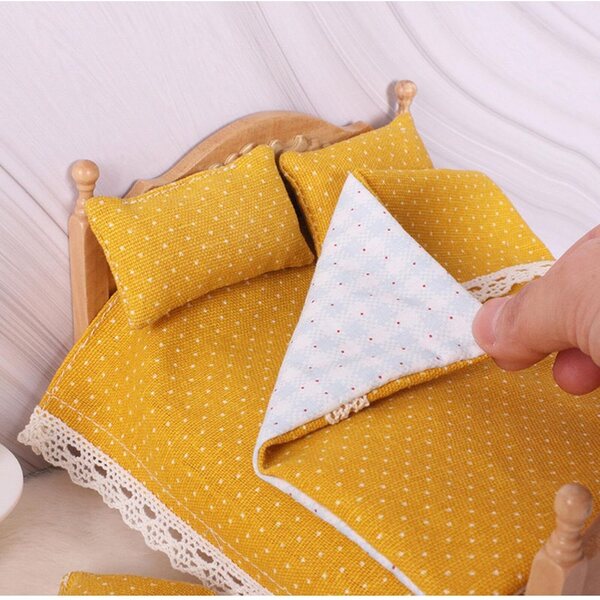 Colcolo Set Biancheria Letto Casa delle Bambole 1:12 6 Pezzi Giallo Morbido