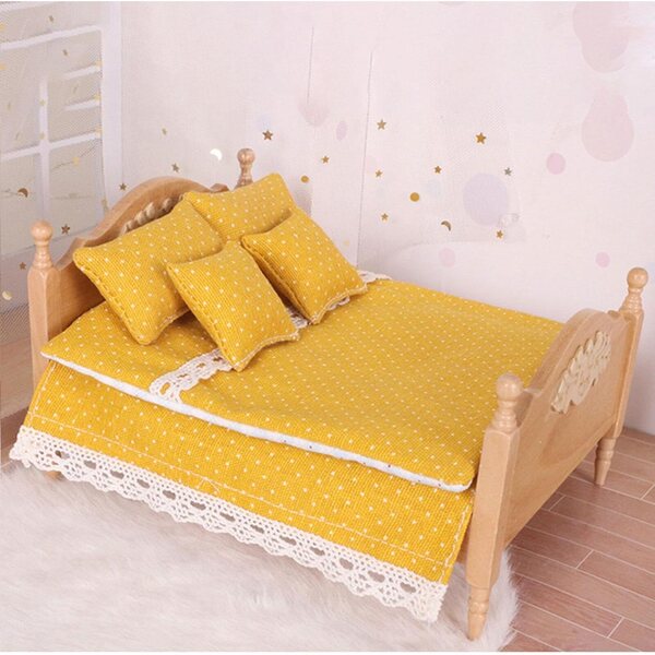 Colcolo Set Biancheria Letto Casa delle Bambole 1:12 6 Pezzi Giallo Morbido