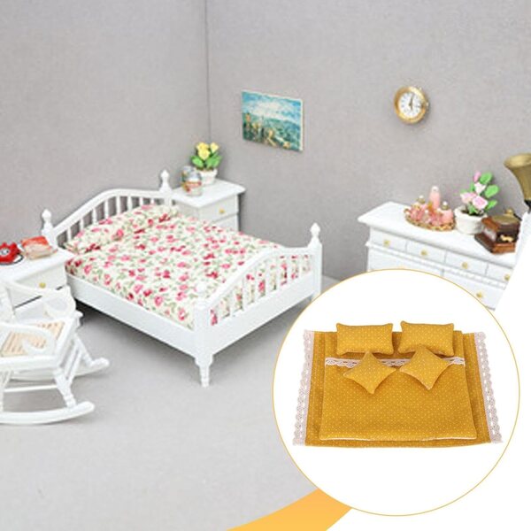 Colcolo Set Biancheria Letto Casa delle Bambole 1:12 6 Pezzi Giallo Morbido