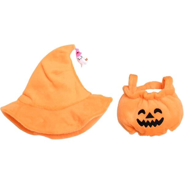 Halloween-Kleidungsset für 15–17 cm große Puppen mit Zaubererhut und Kürbisoberteil