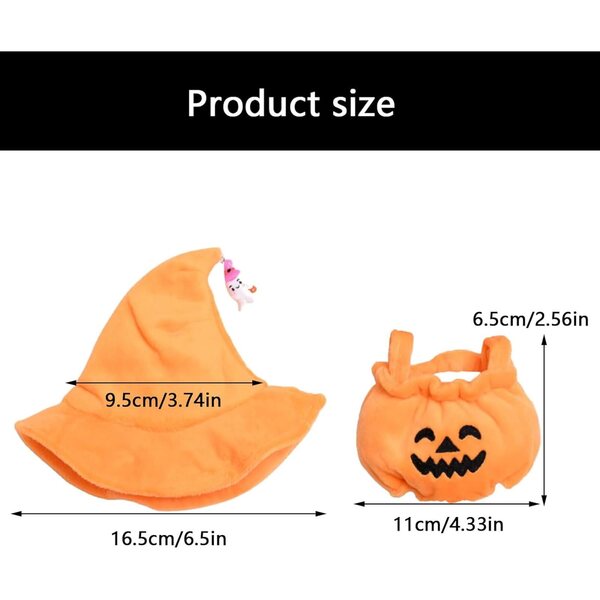 Halloween-Kleidungsset für 15–17 cm große Puppen mit Zaubererhut und Kürbisoberteil