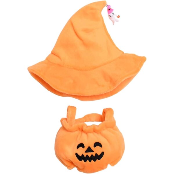 Halloween-Kleidungsset für 15–17 cm große Puppen mit Zaubererhut und Kürbisoberteil
