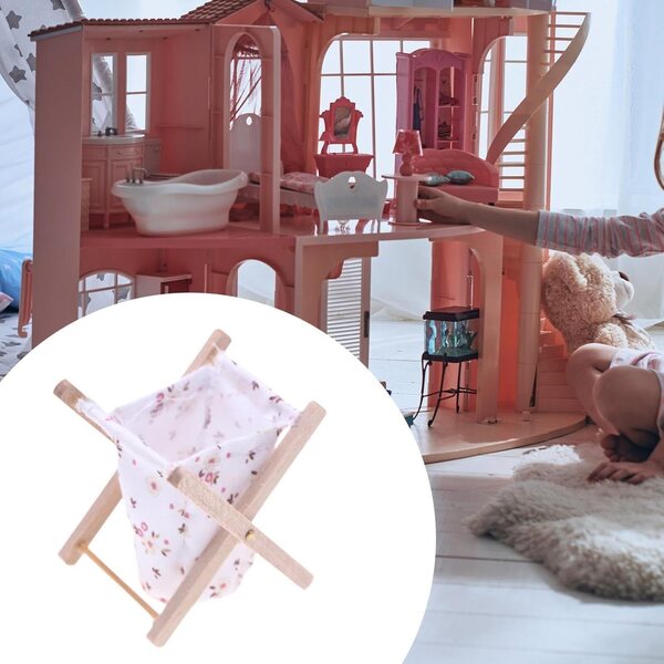 Cesto biancheria miniatura legno 1:12 per casa delle bambole, accessorio decorativo