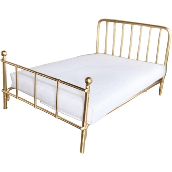 1/12 Puppenhaus-Miniaturbett aus robustem Metall mit Golddekor