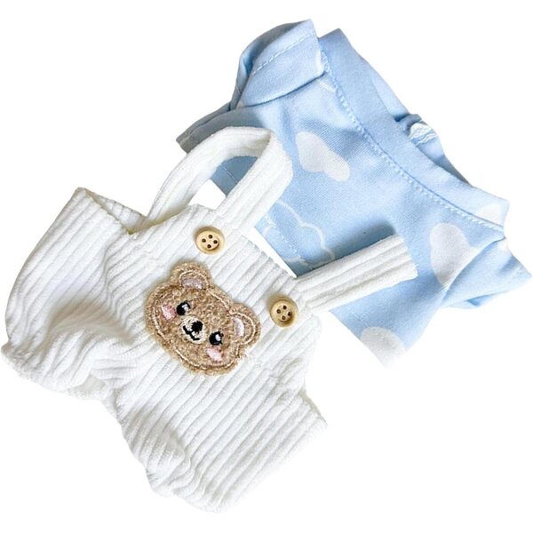 Hose mit Hosenträgern und T-Shirt für 20-cm-Puppen – farbenfrohe Miniaturkleidung