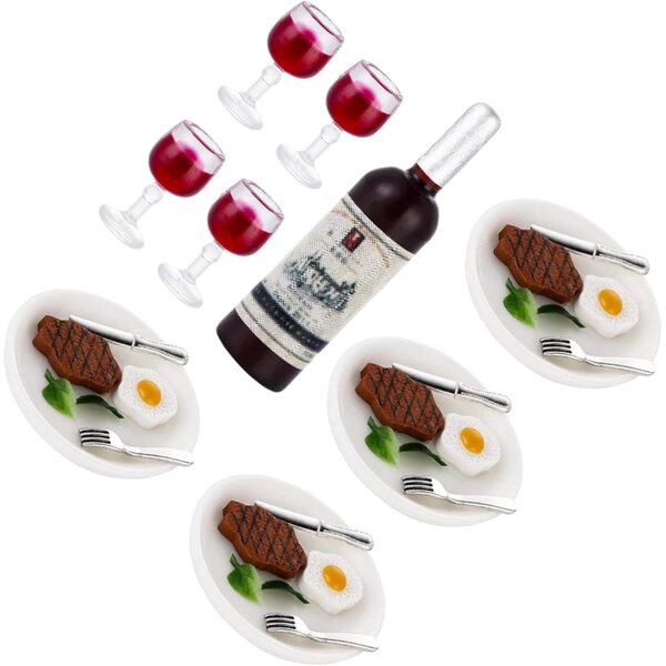 Set mit 33 Miniatur-Wein- und Essensgläsern für das Mophrati-Puppenhaus