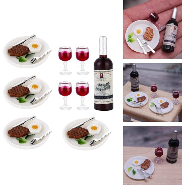 Set mit 33 Miniatur-Wein- und Essensgläsern für das Mophrati-Puppenhaus