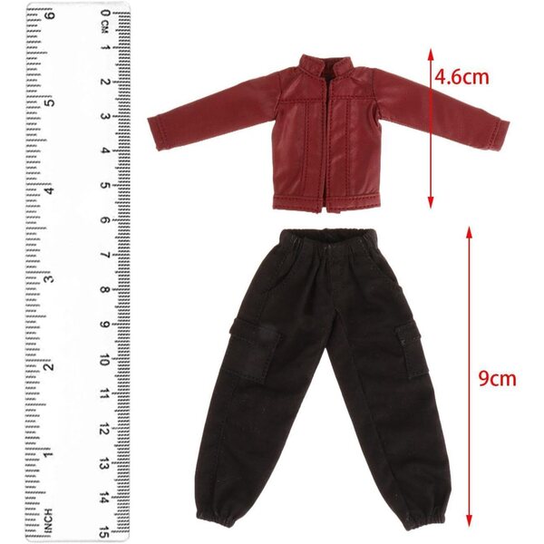 1/12 Puppen-T-Shirt und Hose – PU-Lederjacke, Kleidung für 15,2 cm große Puppen