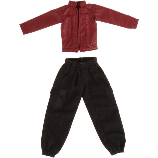 1/12 Puppen-T-Shirt und Hose – PU-Lederjacke, Kleidung für 15,2 cm große Puppen