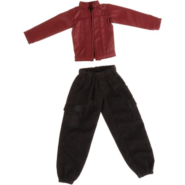 1/12 Puppen-T-Shirt und Hose – PU-Lederjacke, Kleidung für 15,2 cm große Puppen