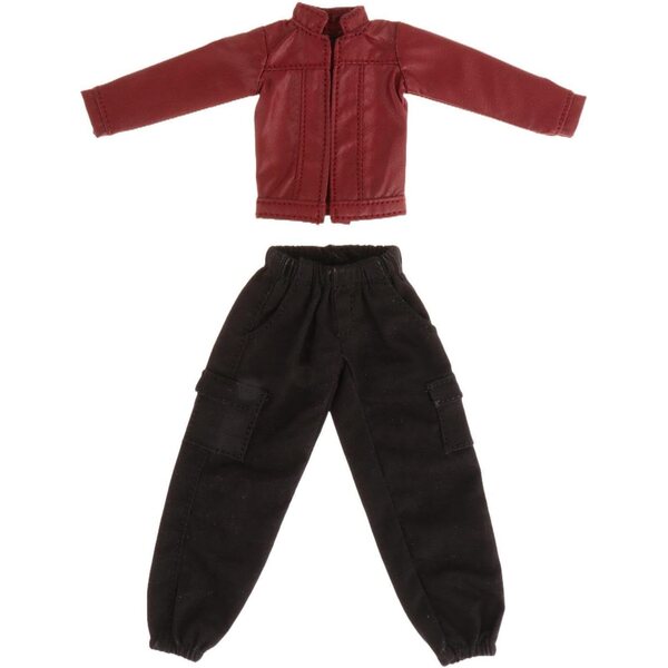 1/12 Puppen-T-Shirt und Hose – PU-Lederjacke, Kleidung für 15,2 cm große Puppen