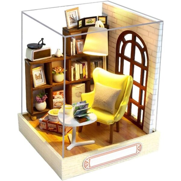 DIY-Puppenhaus aus Holz mit LED-Leuchten und Miniaturmöbeln
