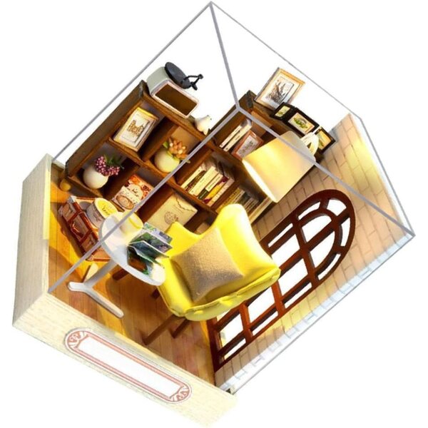 DIY-Puppenhaus aus Holz mit LED-Leuchten und Miniaturmöbeln