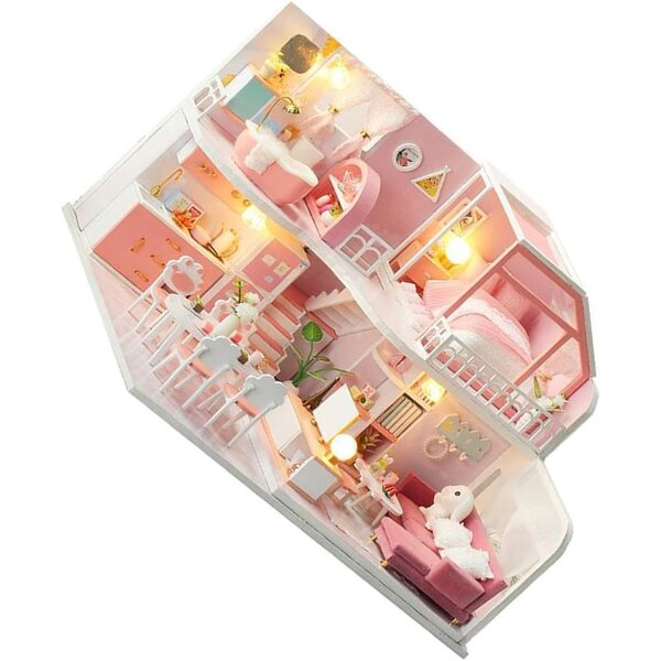 DIY-Puppenhaus-Bausatz aus Holz mit Möbeln und LED-Leuchten, Stil 3