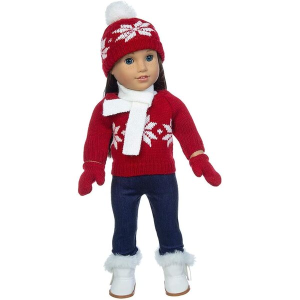 Set Vestiti Bambola 18 Pollici in Peluche Lavabili Completo con Maglione, Pantaloni, Sciarpa