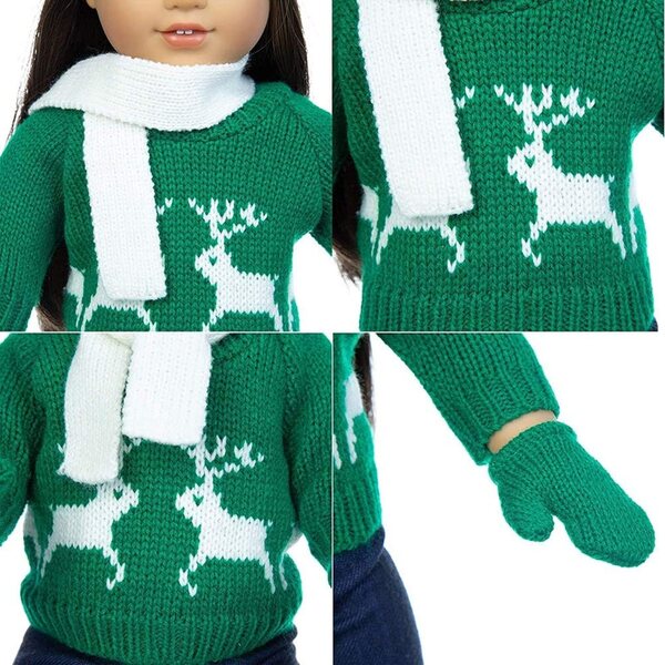 Set Vestiti Bambola 18 Pollici in Peluche Lavabili Completo con Maglione, Pantaloni, Sciarpa