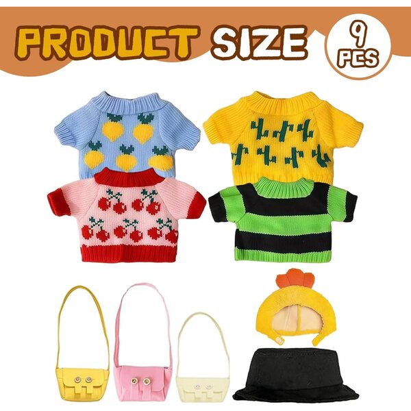 Kleidungsset für 10-Zoll-Capybara-Puppe mit Pullovern, Hüten und Modetaschen