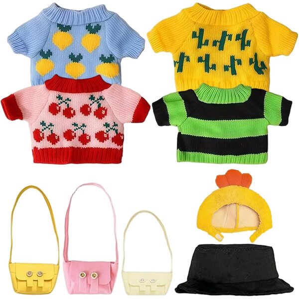 Kleidungsset für 10-Zoll-Capybara-Puppe mit Pullovern, Hüten und Modetaschen