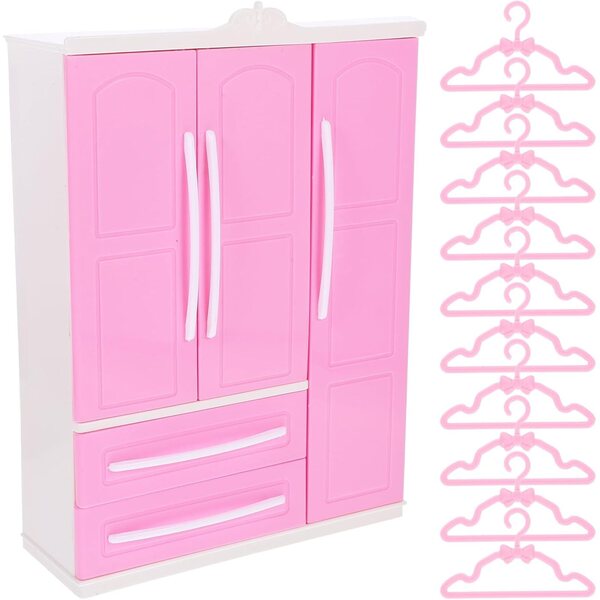 Mini-Kleiderschrank mit rosa Kleiderbügel für Puppenhaus – Set mit 20 Mini-Kleiderbügeln