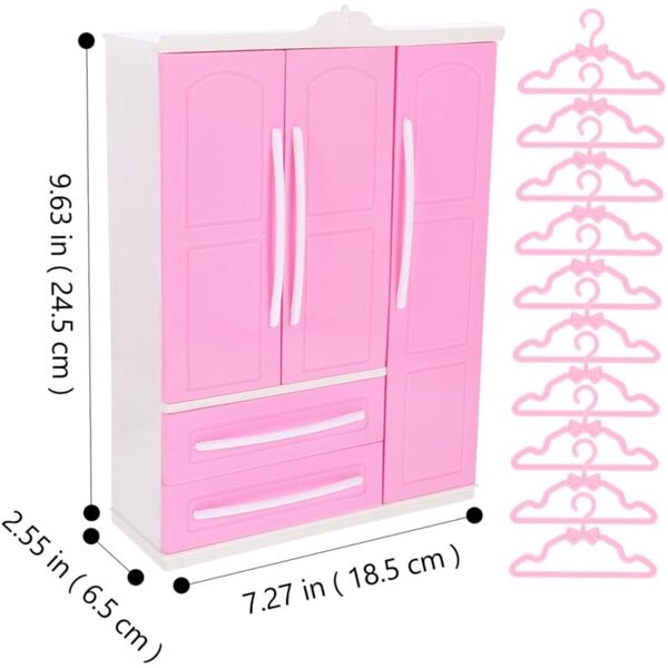 Mini armadio con appendiabiti rosa per casa delle bambole - set 20 mini grucce