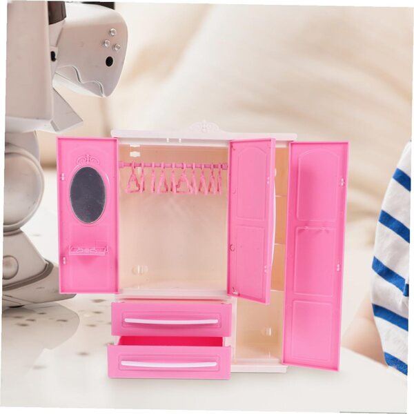 Mini armadio con appendiabiti rosa per casa delle bambole - set 20 mini grucce
