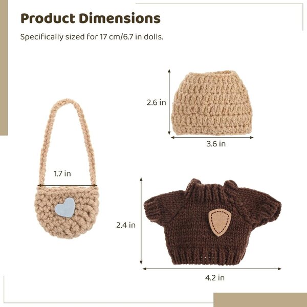 Kleidungsset für 17-cm-Puppen: Mütze, Pullover und weiche Plüschtasche