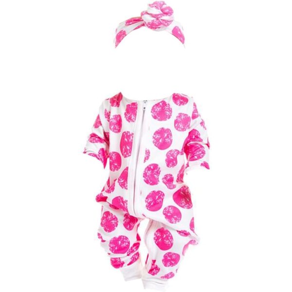 Completo con Cerniera per Bambola Rosa con Pois Rossi e Fascia - Giocattolo Educativo