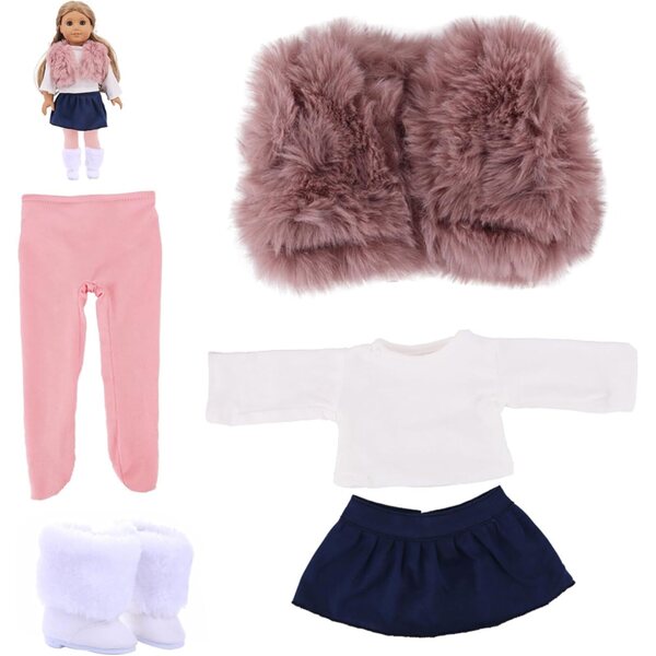 Vestiti Invernali per Bambole 18 Pollici - Set 5 Pezzi con Gilet, Gonna e Scarpe
