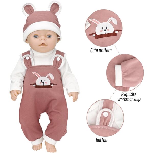 18-Zoll-Puppenoutfit Hasenkostüm mit rosa T-Shirt, Hose und Mütze
