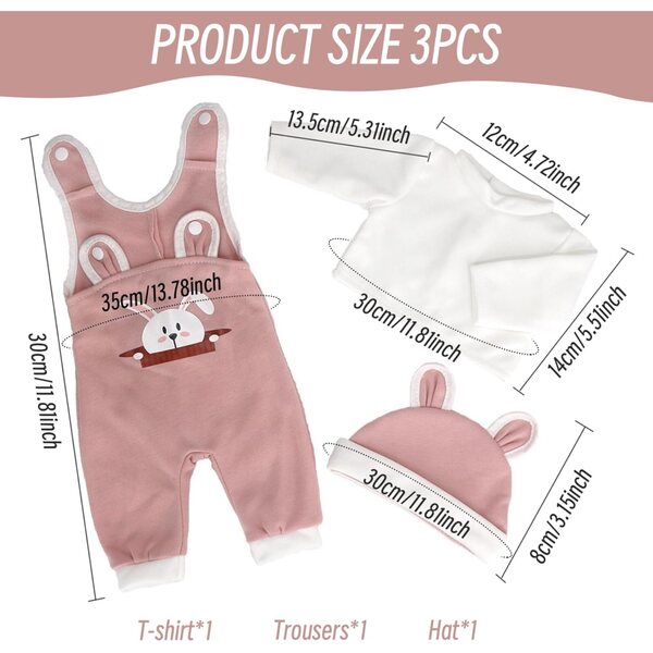 18-Zoll-Puppenoutfit Hasenkostüm mit rosa T-Shirt, Hose und Mütze
