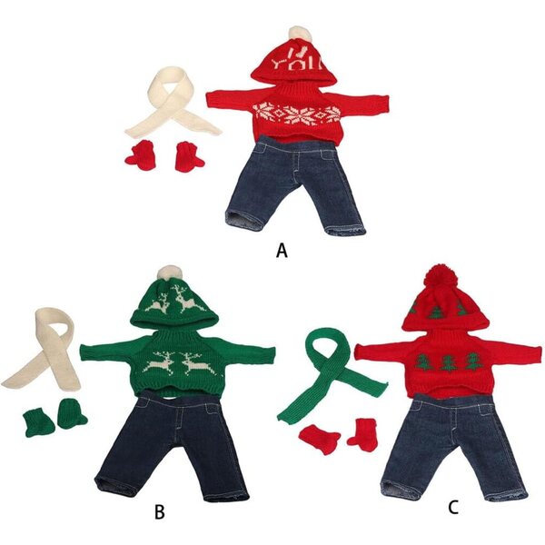 Set mit 5 Stück Weihnachtskleidung für 18-Zoll-Puppe, Pullover, Mütze, Handschuhe, Schal