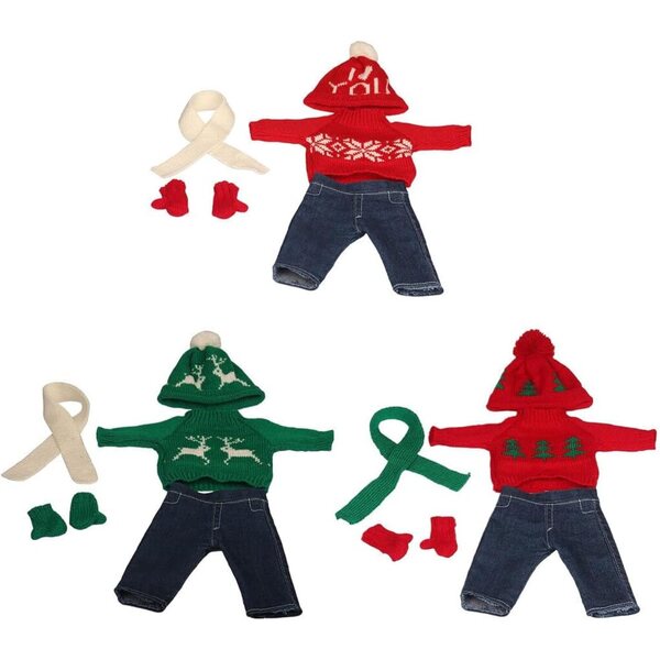Set mit 5 Stück Weihnachtskleidung für 18-Zoll-Puppe, Pullover, Mütze, Handschuhe, Schal