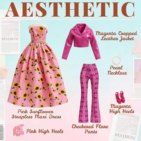 Set mit 21 modischen Kleidungsstücken für 21,5-cm-Puppen mit Hahnentritt-Trenchcoat und Lederjacke
