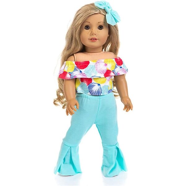 Modische Kleidung für eine 46 cm große amerikanische Puppe mit Bootcut-Hose, Schleife und Kopfschmuck