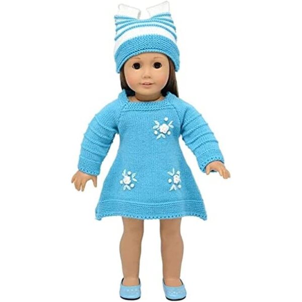 Lässige Strickkleidung für 46 cm große amerikanische Puppen mit passender Mütze