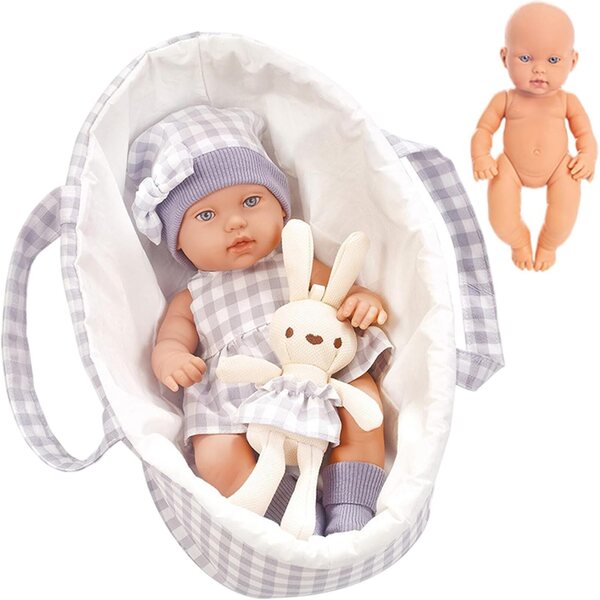 Jorzer Babypuppe 12 Zoll mit Wiege und lila Hase, Spielset für Kinder ab 3 Jahren