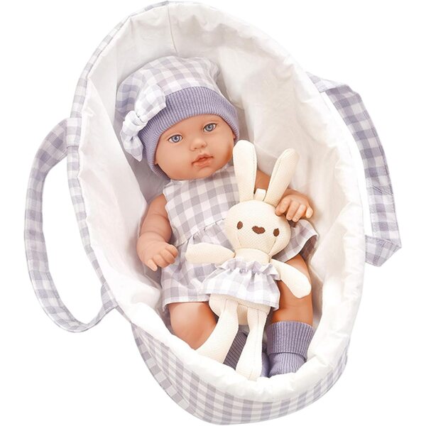 Jorzer Babypuppe 12 Zoll mit Wiege und lila Hase, Spielset für Kinder ab 3 Jahren