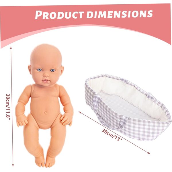 Jorzer Babypuppe 12 Zoll mit Wiege und lila Hase, Spielset für Kinder ab 3 Jahren