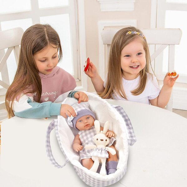 Jorzer Babypuppe 12 Zoll mit Wiege und lila Hase, Spielset für Kinder ab 3 Jahren