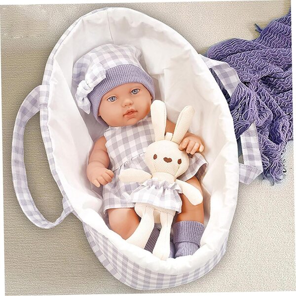 Jorzer Babypuppe 12 Zoll mit Wiege und lila Hase, Spielset für Kinder ab 3 Jahren