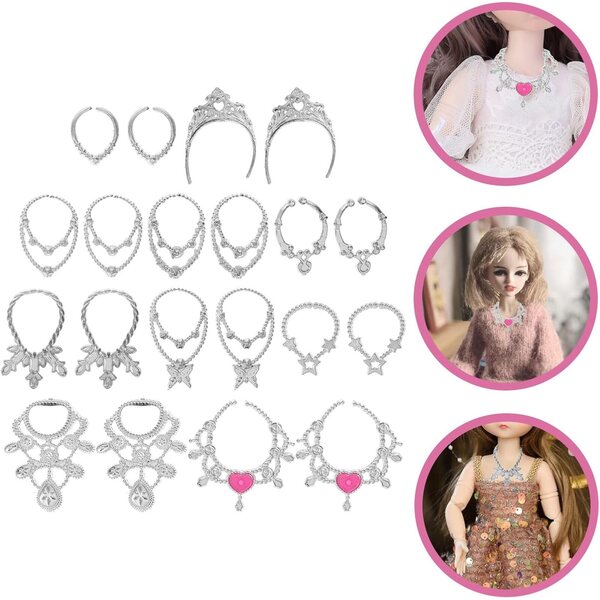 Alasum Set 20 Collane Miniatura per Bambole 30 cm, Gioielli Plastici Resistenti e Creativi