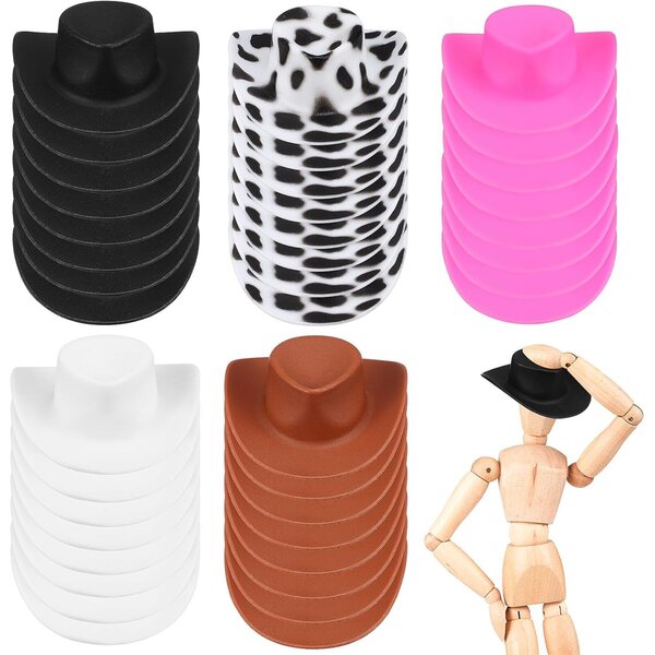 Set mit 40 verschiedenen Mini-Hüten für Puppen und kreative Bastelarbeiten – schwarz, braun, weiß, rosa gepunktet
