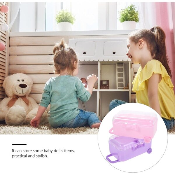 Set 2 Mini Valigie per Bambole in Plastica Resistente, Accessori Viaggio in Miniatura Viola