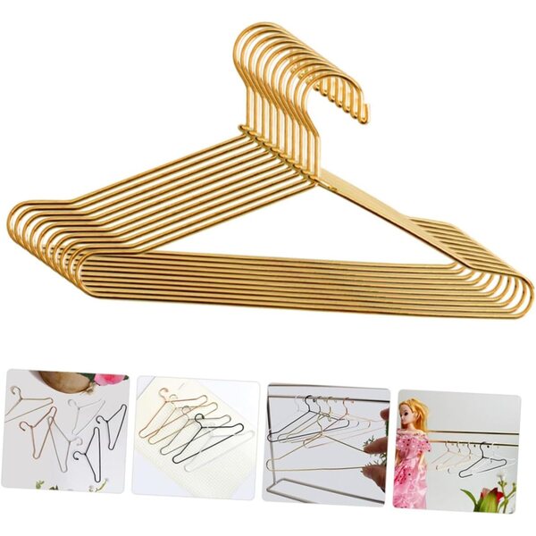 Set mit 10 Mini-Kleiderbügeln aus goldenem Eisen für Puppen und Haustiere ERINGOGO